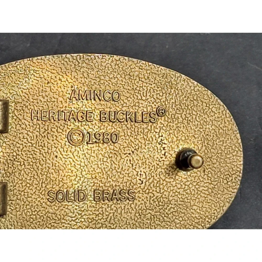 Vtg 1980 Belt Buckle‎ Oil Field Solid Brass Aminco Heritage Buckles Enamel Inlay
